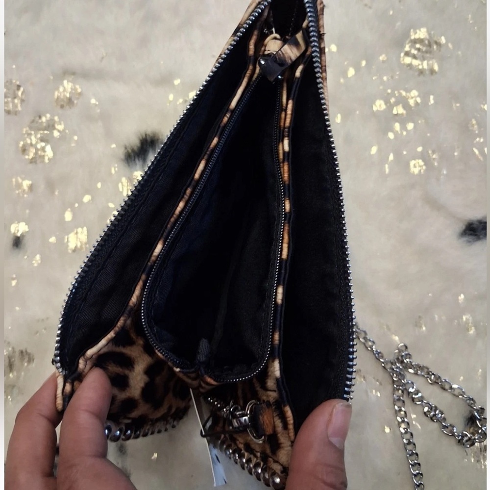 New Zara leopard print bag chain strap shoulder beaded accent purse - Picture 2 of 8